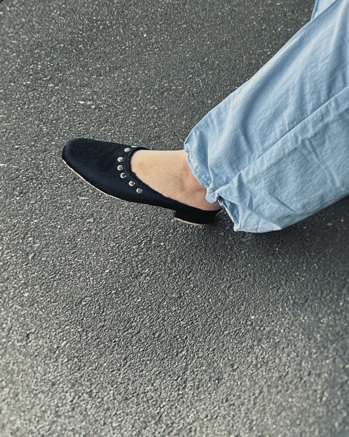 Fawn Mule Studded Black Calf Hair Leather