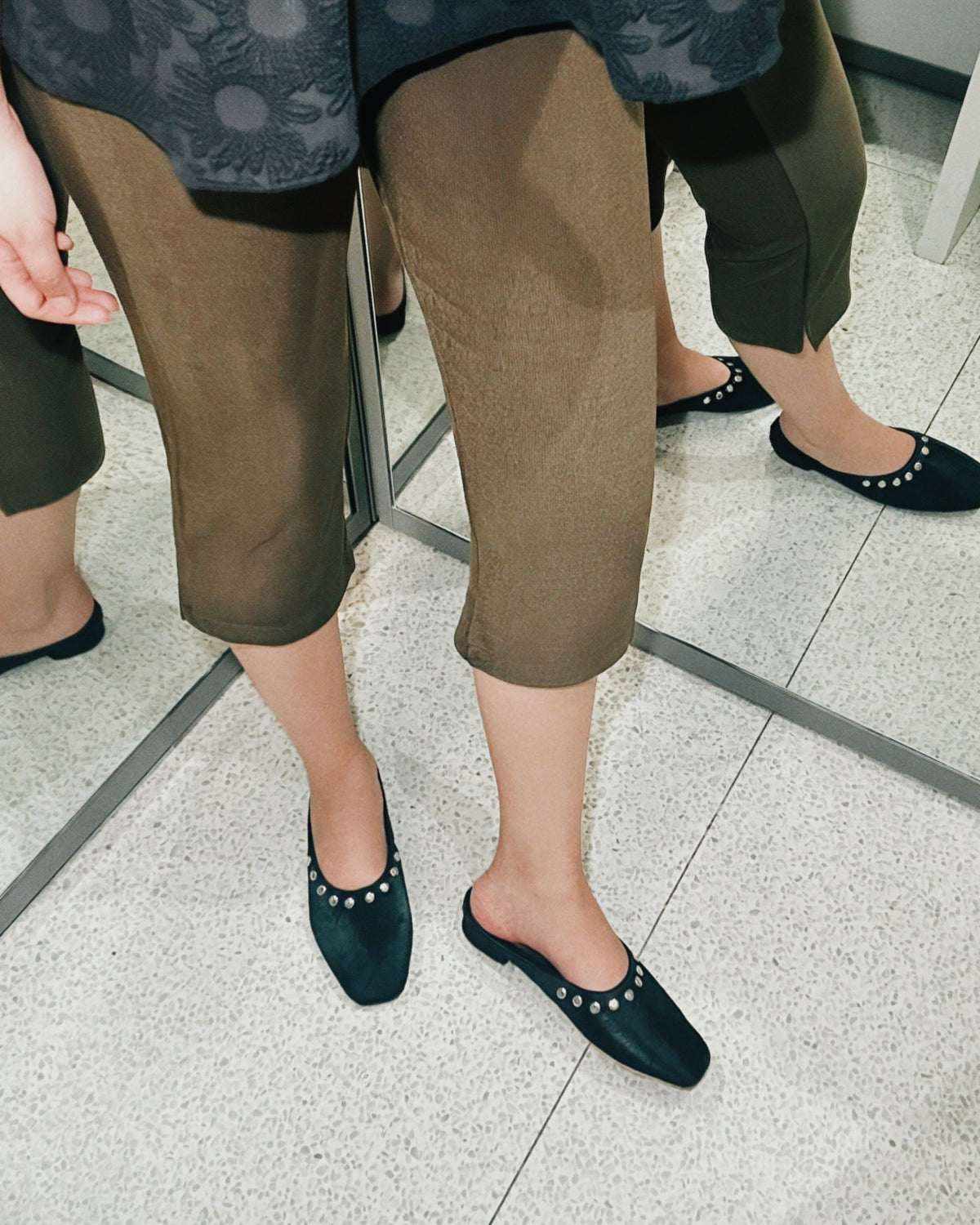 Fawn Mule Studded Emerald Calf Hair Leather