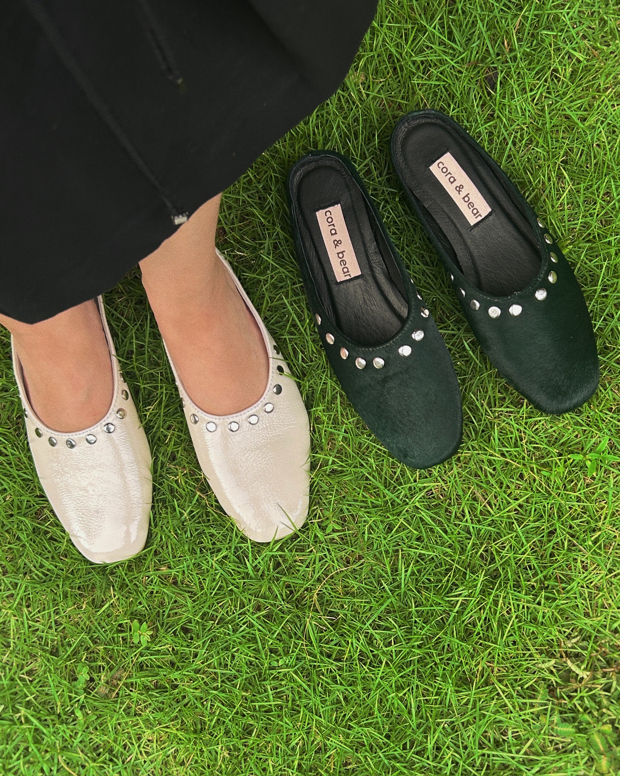 Fawn Mule Studded Crème Patent Leather