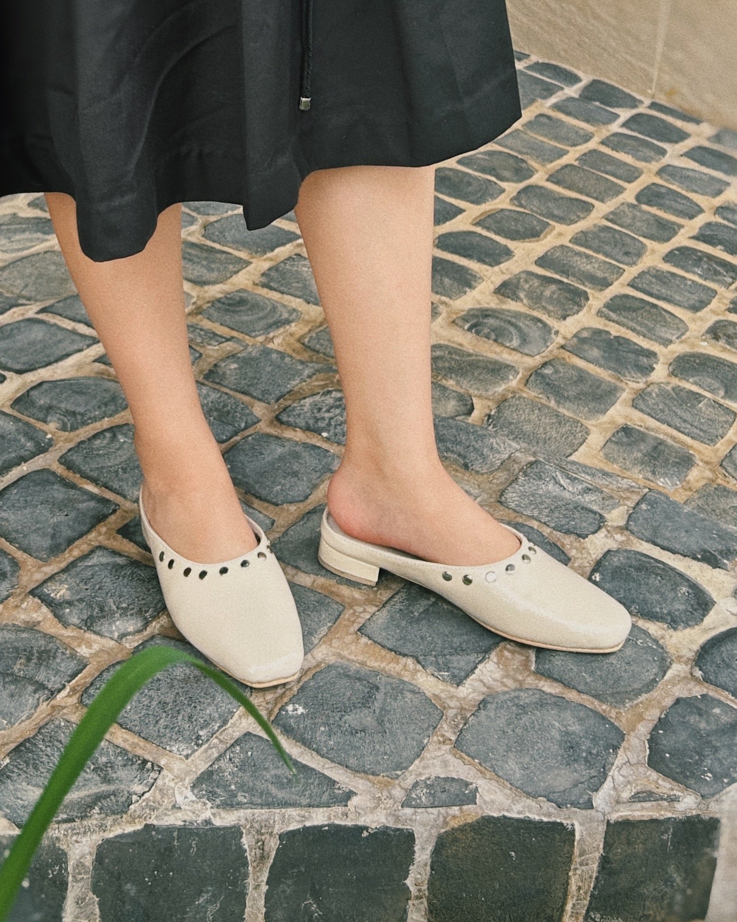 Fawn Mule Studded Crème Patent Leather