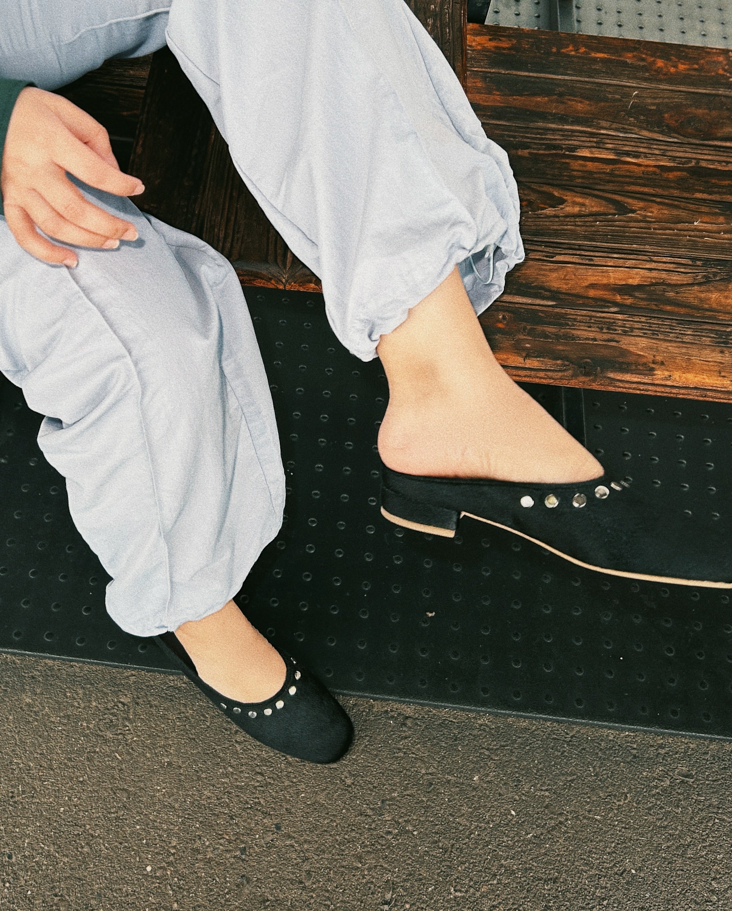 Fawn Mule Studded Black Calf Hair Leather