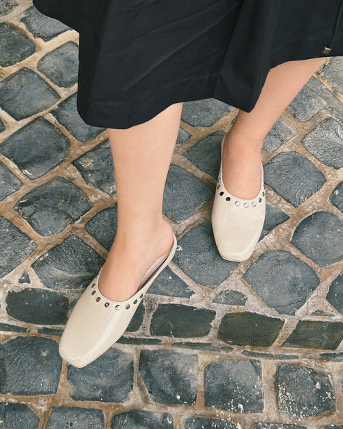 Fawn Mule Studded Crème Patent Leather